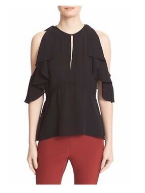 Theory 100% Silk Cold-Shoulder Ruffle Top